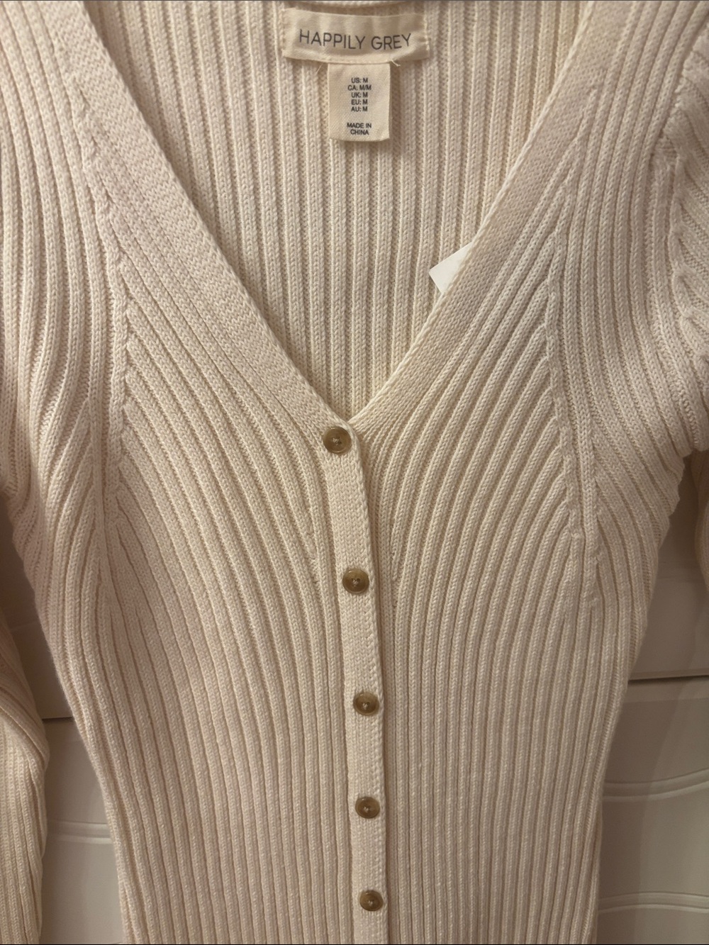 Cream Ribbed Button-Front Knit Dress - Picture 5 of 7